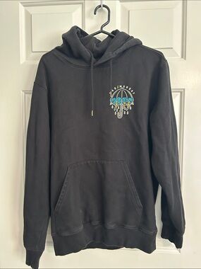 Black Pullover Hoodie with Umbrella Graphic